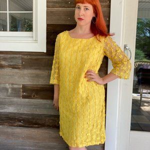 vintage yellow lace 60s dress . MOD dress . Mad Men dress . bespoke dress